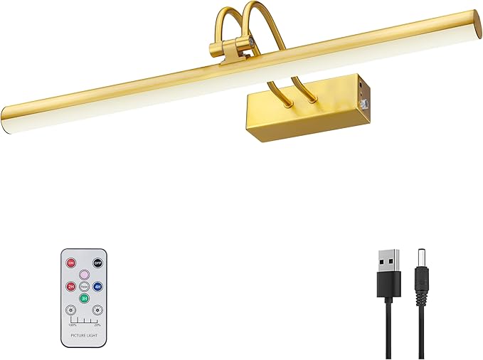 Picture Light,Picture Lights for Wall Cordless,16" Picture Lights with Timer and Dimmable,Battery Wall Lights for Display Gallery Painting Art Frame Portrait-Plated Gold