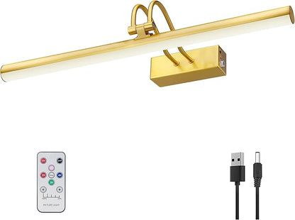 Picture Light,Picture Lights for Wall Cordless,16" Picture Lights with Timer and Dimmable,Battery Wall Lights for Display Gallery Painting Art Frame Portrait-Plated Gold