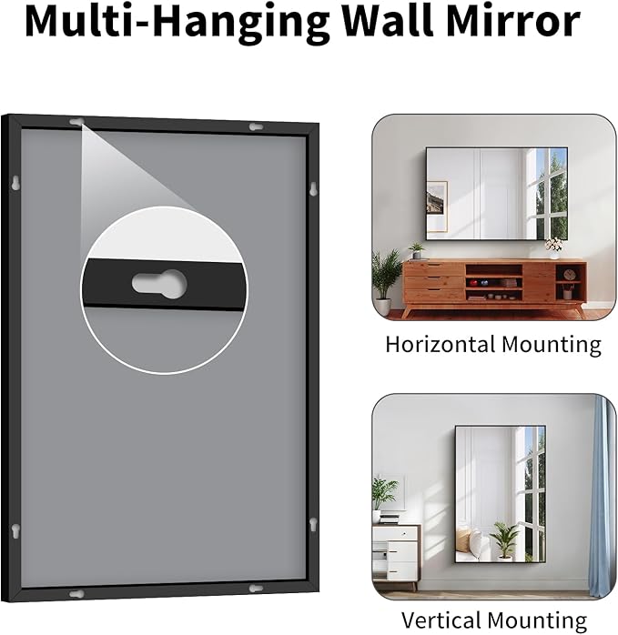 Koonmi Black Framed Bathroom Mirror - Shatterproof 36