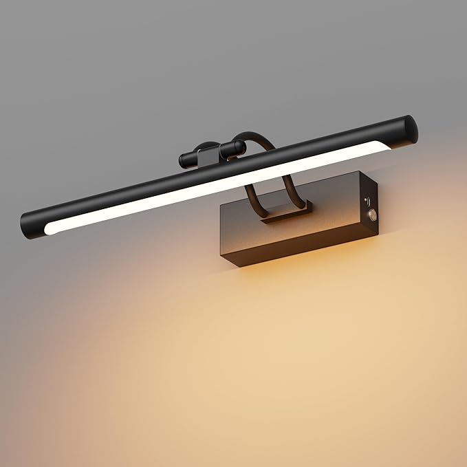 Cordless Picture Light with Remote, Battery Operated Wall Sconce for Artwork, 3 Colors Painting Light Dimmable and Timer, Wireless Art Light for Display (Black)