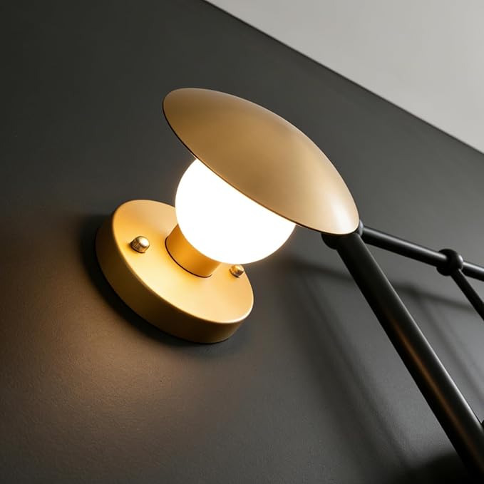 Modern Gold Mushroom Globe Wall Sconces, Spherical Wall Lamp, Mid Century Small Brass Vanity Single Ball Lights Fixture, Contemporary Milk Glass Wall Mounted Lamp for Bedroom Bathroom Hallway