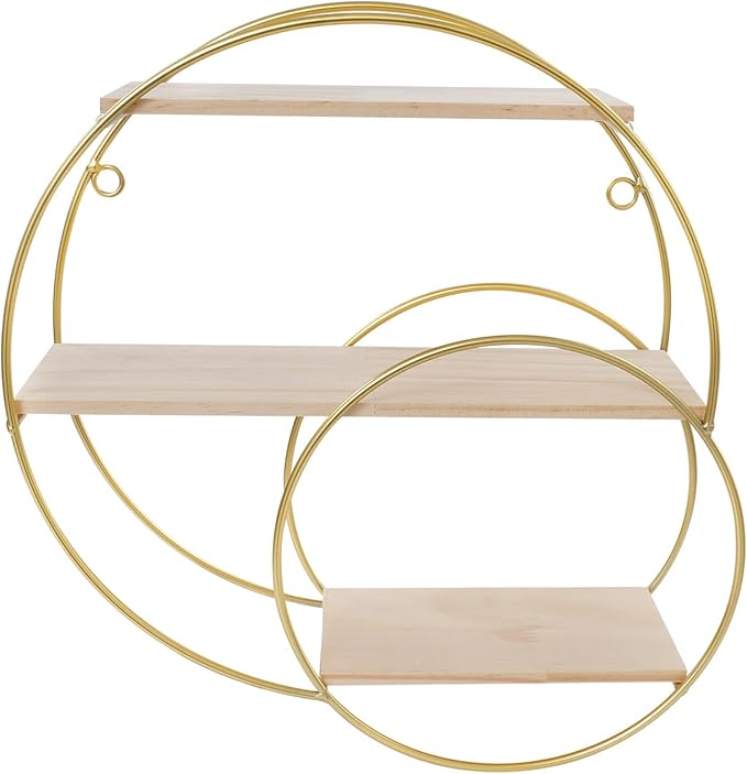 Floating Shelves Wall Mounted, 3-Tier Storage Display Rack Storage Display Rack Metal Wall Mount Display Organizer Holder for Home Decor,Gold (1, Round)