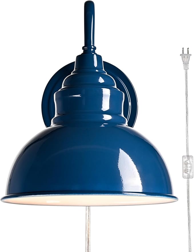 Blue Gooseneck Lighting Fixture with Wall Mount, Plug-in & Hardwire Optional Wall Lamp for Bedroom Coffee Bar