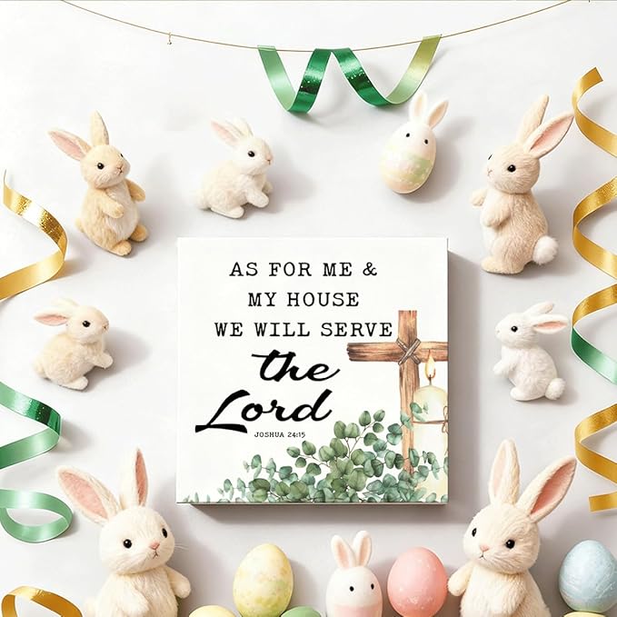 Christian Home Decor Wooden Bible Verse Sign, As For Me and My House We Will Serve the Lord Joshua 24:15, Rustic Religious Cross Farmhouse Desk Shelf Living Room Faith Decoration