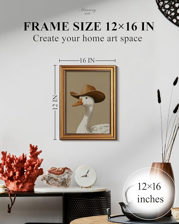 HUARCEY Gold Framed Vintage Wall Art for Living Room, Trendy Duck Canvas Print Wall Decor Maximalist Eclectic Artwork Gallery Picture Oil Painting Boho Western Cowboy Decor Bedroom Bathroom 12