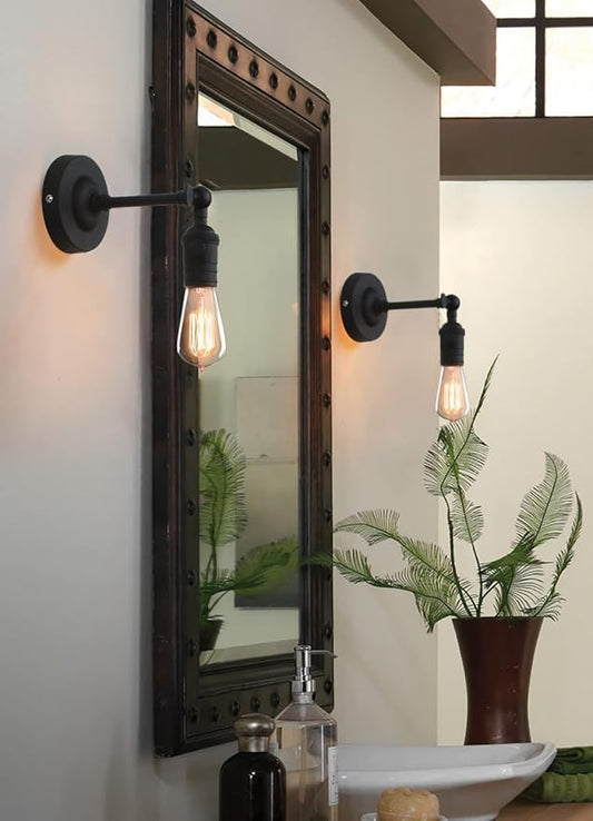 PERMO Vintage Industrial Pole Wall Mount Mini Single Sconce Metal Wall Sconces Fixture (Matte Black)
