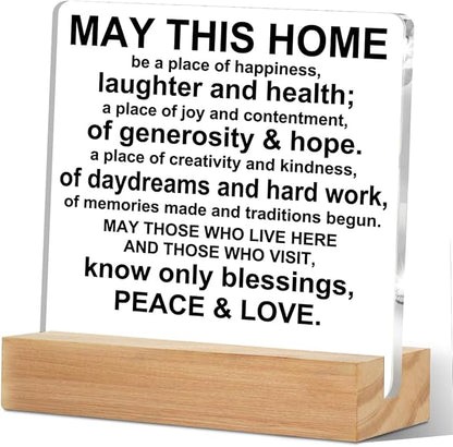 House Warming Decoration Gifts Acrylic Sign, May This Home Acrylic Sign Desk Accessories Decor, Clear Desk Decorative Sign for Dorm Room Home Bedroom Decor，Housewarming Gifts for Women, Man, New House