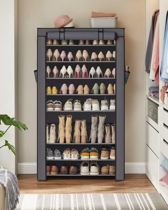 SONGMICS 10-Tier Shoe Rack, Shoe Storage Cabinet with Dustproof Cover, Free-Standing Shoe Storage Organizer for Closet, Entryway, Hold 40-50 Pairs of Shoes, for Sneakers, High Heels, Gray URXJ36G