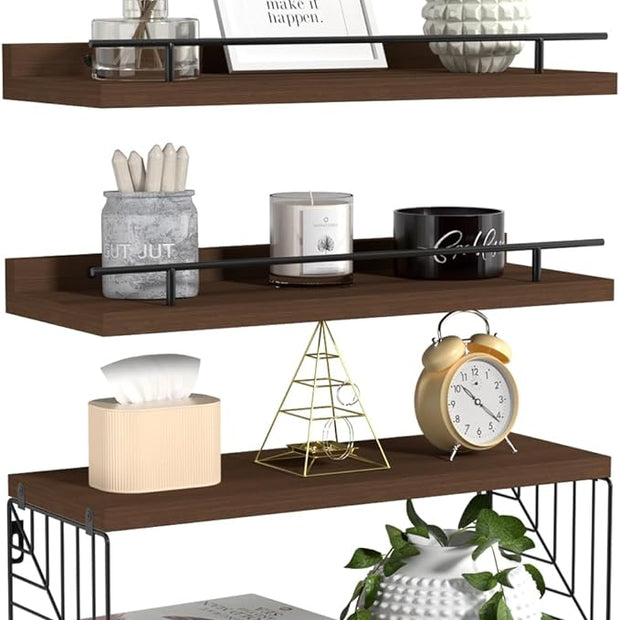 Floating Shelves for Wall, Floating Shelf for Bathroom Set of 3, Floating Shelf for Wall with Toilet Paper Holder for Bathroom, Bedroom, Living Room, Kitchen, Office (Brown)