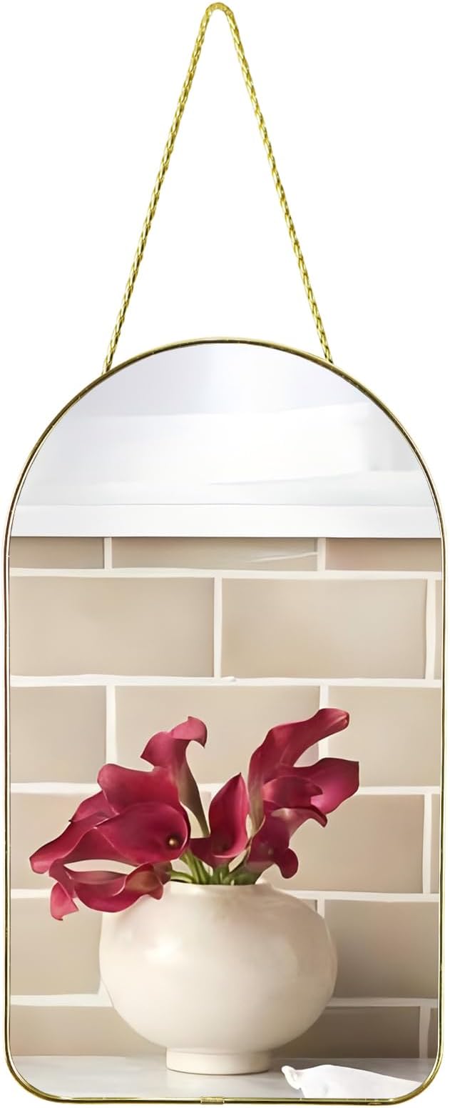 Funerom Small Decorative Arched Wall Mirror with Gold Frame, 15.8 x 9 inches, Small Modern Hanging Mirror for Bedroom Bathroom