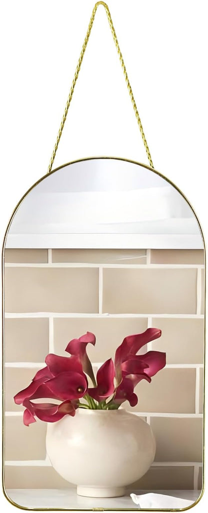 Funerom Small Decorative Arched Wall Mirror with Gold Frame, 15.8 x 9 inches, Small Modern Hanging Mirror for Bedroom Bathroom