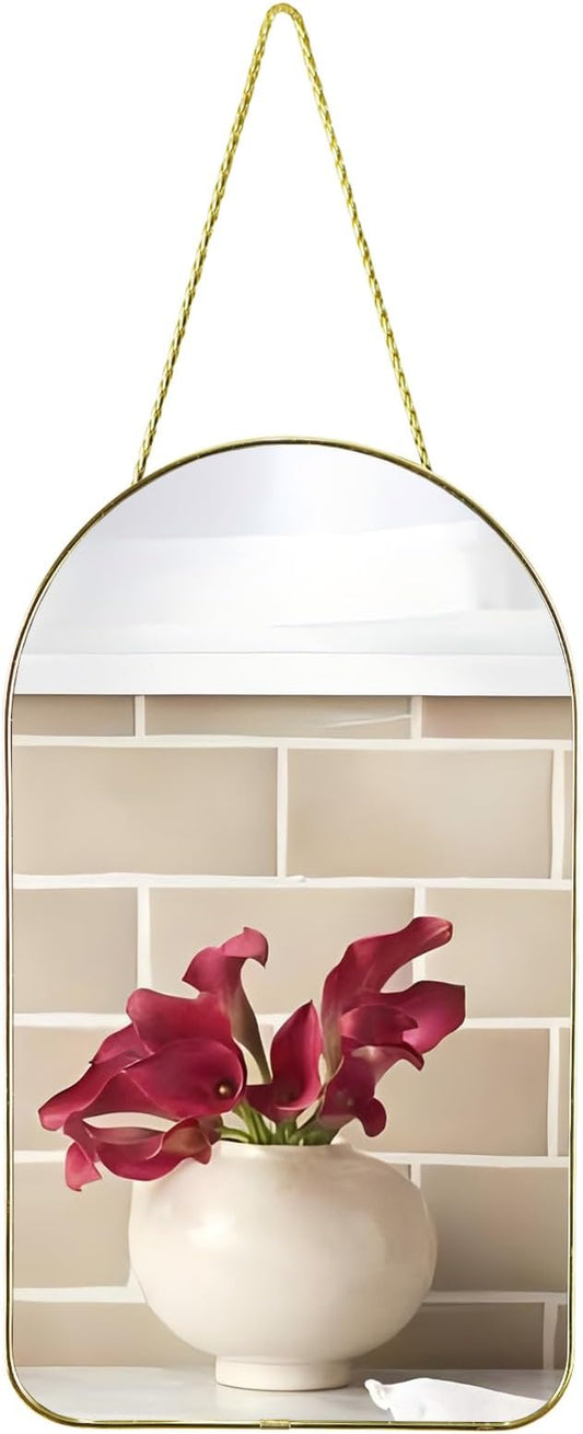 Funerom Small Decorative Arched Wall Mirror with Gold Frame, 15.8 x 9 inches, Small Modern Hanging Mirror for Bedroom Bathroom