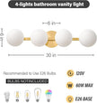 Bathroom Vanity Mirror Light Fixtures: 4 Lights Bath Wall Sconce Lighting - Brass Gold Vanity Lights with Milk Glass Shade - Modern Minimalist Makeup Light Fixture Above Mirror for Hallway E26 Base