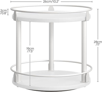 Lazy Susan Organizer, Rotating Spice Rack, 2 Tier Spice Turntable Organizer, Industrial Turntable Spice Holder, for Kitchen Countertop, Compact and Versatile, White SR22WW
