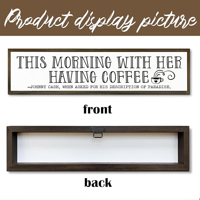 Coffee Wood Sign, Decorative Wooden Box Sign, Coffees Lover Decoration for Home Kitchen Bedroom, Cafe Decor, Valentines Day Decor, This Morning with Her Having Coffee Signs, 17.8x4x1.2 inches