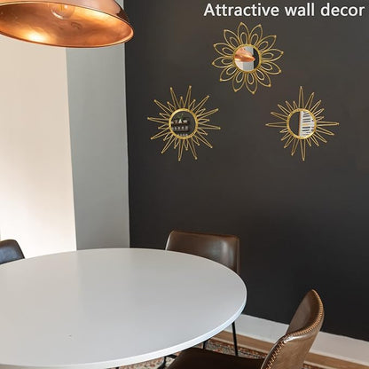 Mirror Wall Decor Gold Mirrors for Wall Metal Sunburst Mirrors Home Decoration Wall Art Decorative Mirror Suitable for Living Room Bedroom Entrance Set of 3