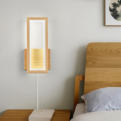 Modern Wood Color Plug in Wall sconces Set of Two 18W Indoor LED Simple Wall Fixture 6000K Rectangle Vanity Wall Lights for Living Room Bedroom Hallway Stairs(2Pack)
