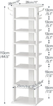 HOOBRO 8 Tiers Vertical Shoe Rack, Wooden Shoe Storage Organizer with Hooks, Narrow Shoe Tower for 8 Pairs, Space Saving, for Entryway, Living Room, Bedroom, White WT07XJ01G1
