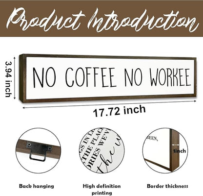 Funny Coffee Signs Decor, Funny Offices Decor, Coffees Work Humor Wood Signs, Home Kitchen Decors for Shelf, Decorative Wooden Table Sign, No Coffee No Workee Sign, 17.8x4x1.2 inches