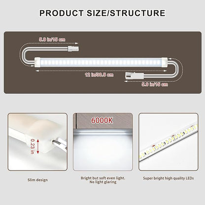 Silicone Under Cabinet Lighting Kit, 12 Inch Linkable LED Strip Lights Work with Alexa, Dimmable, Remote Control, Smart App, 6 Pack White Light for Closet, Shelf, Workbench, Desk (Cool White)