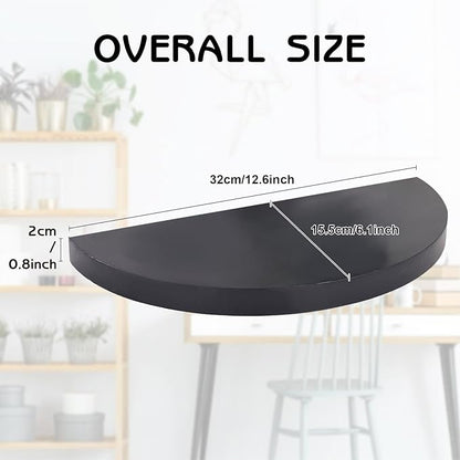 Small Floating Plant Shelves Set of 2 - Rustic Wood Half Circle Shelves for Bedroom Living Room Bathroom Kitchen Office (Black)