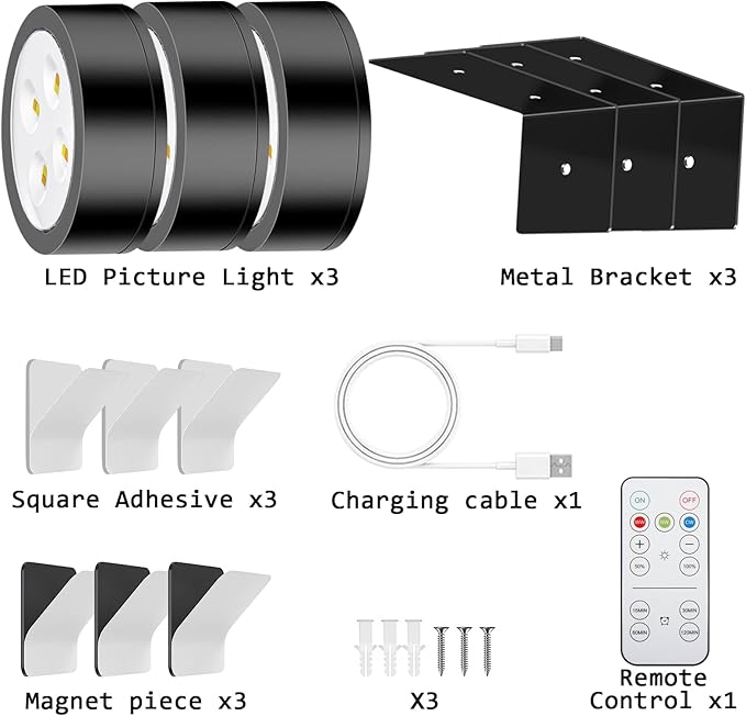 Wireless Magnetic Picture Lights LED Mural Light Rechargeable Battery-Powered Wall Frame Lights with 3 Lighting Modes, Remote Control, and Timer 6Pack White