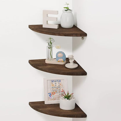 Joiishom Shelves 3, Rustic Wood Corner Wall Mount, 10x10x0.7 inches, 42 pounds Capacity