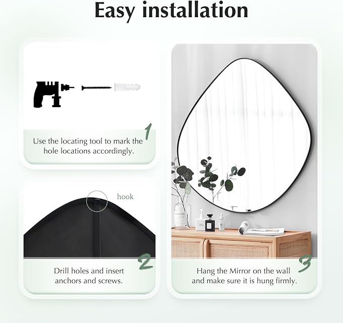 Irregular Wall Mirror Matel Matte Black Framed Wall Mirror for Living Room Bedroom Bathroom Entryway Wall Decor 28.2