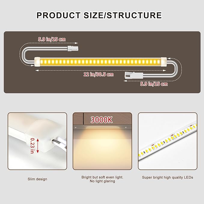 Silicone Under Cabinet Lighting Kit, 12 Inch Linkable LED Strip Lights Work with Alexa, Dimmable, Remote Control, Smart App, 6 Pack White Light for Closet, Shelf, Workbench, Desk (Warm White)