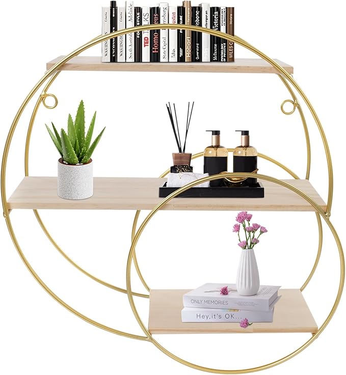 3 Tier Floating Circular Wall Decor Round Decorative Hanging Shelves,Round Wall Shelf,Rounds Shelves Wall Decor,Circle Shelf Set,Storage Display Rack,Hanging Circle Floating Shelves For Kitchen Round