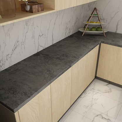 16"×197" Extra Thick Dark Blue Grey Concrete Wallpaper Peel and Stick Waterproof Gray Concrete Contact Paper Vinyl Wrap 3d Faux Adhesive Cement Tile Sticker for Kitchen Island Bedroom Gym Walls
