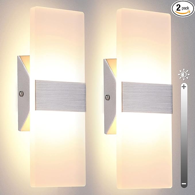 TRLIFE Modern Wall Sconces Set of 2, Dimmable LED Wall Sconce 12W 3000K Warm White Hardwired Wall Sconce Lighting for Bedroom, Bathroom, Living Room, Porch, Staircase, Cafe, Hotel (2 Pack)