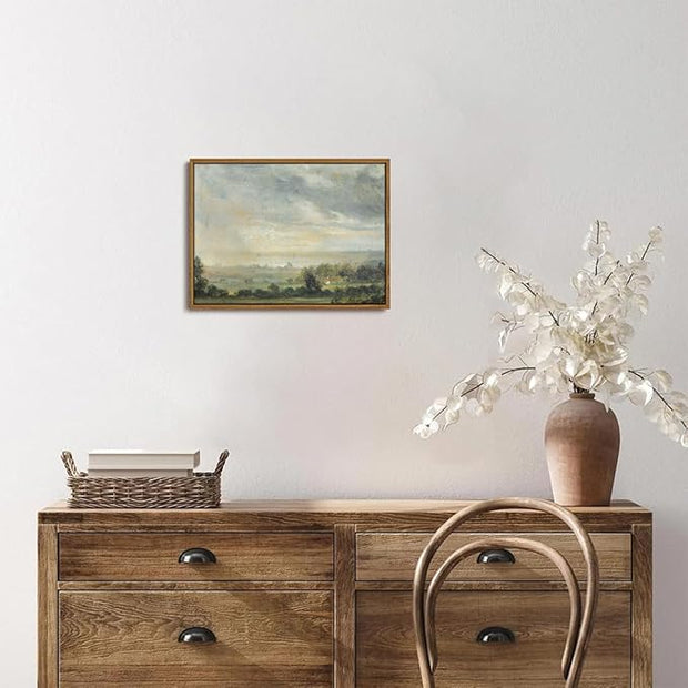 OIQArtOIQ Vintage Framed Wall Art Pastoral Landscape Canvas Art Prints Rustic Farmhouse Pictures Wall Decor Modern Cottagecore Paintings Artwork For Bedroom Kitchen Bathroom Office Living Room