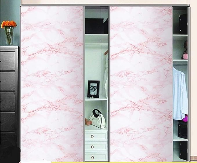 practicalWs 15.7 in x 236.2 in Self-Adhesive White Pink Marble Removable Wallpaper Decor Decals Decoration Textured Panel Table Countertops Cabinets Drawer Shelf Wall Crafts Wall Paper Decorations