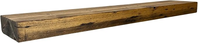 Modern Timber Craft Reclaimed Wood Wall Shelf | Solid Rustic American Barnwood with Steel Floating Shelf Brackets | 2.75" Thickness | 12" L x 8" D, Early American, Planed and Sanded