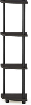 Furinno TURN-N-TUBE Corner Shelf, 4-Tier Corner Bookshelf, Display Storage Shelves with Open Shelves, for Organization and Storage, Living Room, Home Office, Garage, Espresso