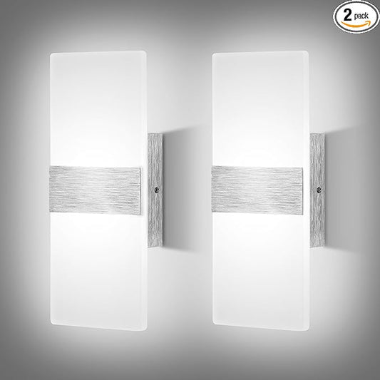 Lightess Dimmable Wall Sconces Set of 2, Modern LED Wall Lamp 12W for Hallway Bedroom Living Room, Cool White, HS821-2