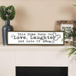 WKYAER Home Sign Decor, Rustic Table Decor, Farmhouse Wall Decoration for Homes Front Door Porch Entryway, Housewarming Gift for Disney Lover, This Home Runs On Love, Laughter and Lots of Disney Sign