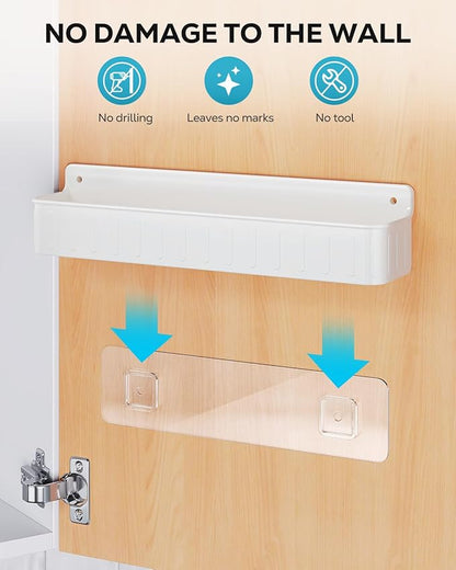 Nieifi Spice Rack Wall Mount, Spice Organizer for Spice Jars, Screw or Adhesive Hanging Spice Rack Organizer for Your Kitchen Cabinet or Pantry Door,4 Pack (White)