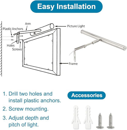 LED Picture Lights for Paintings Plug in, 14 inch 4W Adjustable Art Light Gallery Wall Light for Display Art Work, Brushed Nickel Finish, CRI90+, 3000K Warm White, ETL Listed