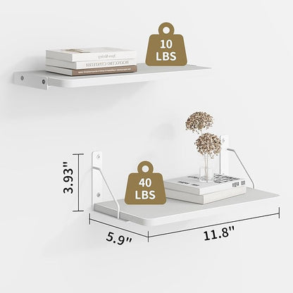 Wooden Floating Shelves for Wall, Floating Shelf for Bedroom Kitchen Decor, Wall Mounted Rustic Farmhouse Wood Shelf for Books, Plants, Set of 3(White, M (Rectangular))