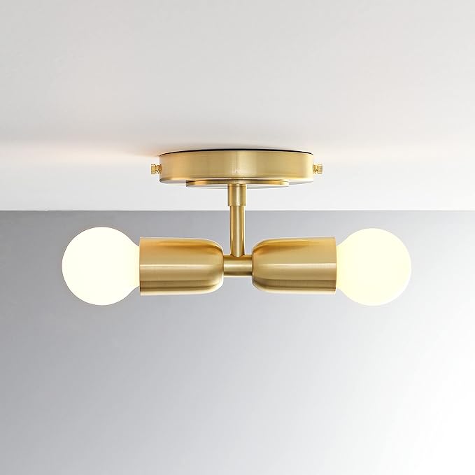 BRIGHTTIA Luna Duo 2 Light Wall Sconce - Mid Century Modern Fixture for Wall & Ceiling - Minimalist Edison Lamp for Hallway and Bathroom Vanity - Brushed Gold (BW0026-2G)