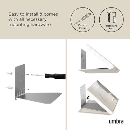 Umbra Conceal, Sturdy Metal Floating Bookshelf for Wall, Silver, Large, Set of 3
