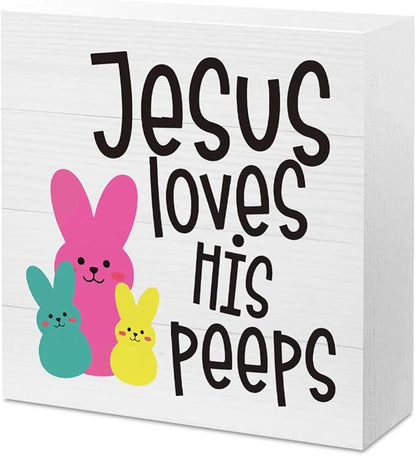 Easter Decor Indoor Easter Party Jesus Decorations Farmhouse Easter Peeps Bunny Rabbit Egg Sign for Home Bathroom Room Badroom Table Mantle Office Dessk Decor