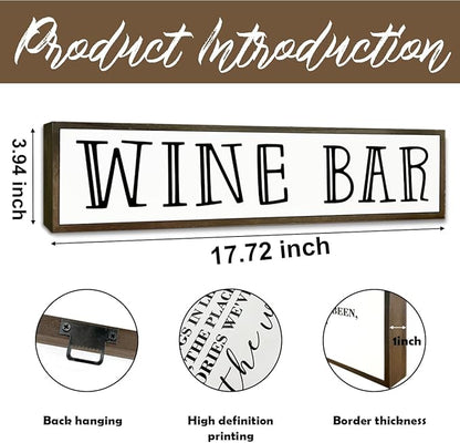 Wine Bar Sign, Rustic Wooden Hanging Signs, Farmhouse Home Decoration for Kitchen Bar, Wall Decor Art, Wine Club Decor, Decorative Wooden Signs and Plaques, 17.8x4x1.2 inches