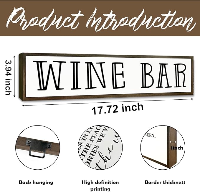 Wine Bar Sign, Rustic Wooden Hanging Signs, Farmhouse Home Decoration for Kitchen Bar, Wall Decor Art, Wine Club Decor, Decorative Wooden Signs and Plaques, 17.8x4x1.2 inches