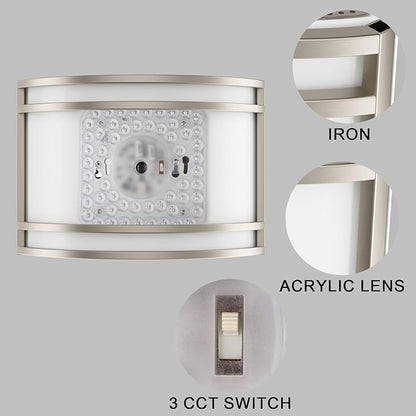 15W LED Indoor Wall Sconce, 3000K/4000K/5000K Color Temperature, Dimmable Modern Indoor Wall Mount Half Cylinder Light Fixture for Hallway Bedroom, Brushed Nickel, 2 Pack