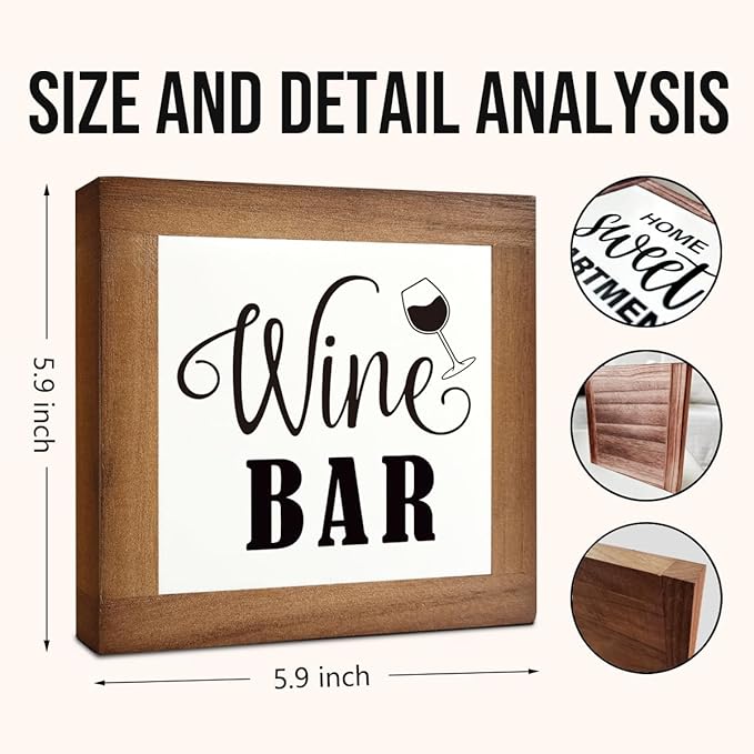 Wine Bar Signs, Box Sign Wood Desk Sign Decors, Wine Bar Decor Set, Decorative Wooden Table Top Decoration, Farmhouse Home Decor for Shelf, Country Style Home Bar Decoration, Coffee Signs C