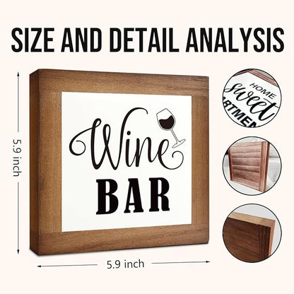 Wine Bar Signs, Box Sign Wood Desk Sign Decors, Wine Bar Decor Set, Decorative Wooden Table Top Decoration, Farmhouse Home Decor for Shelf, Country Style Home Bar Decoration, Coffee Signs C