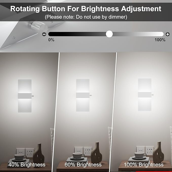 ChangM Modern Wall Sconces Set of Two, 12W Acrylic Led Wall Light, Equipped with a Rotary Switch to Adjust Brightness 10%-100%, Indoor Wall Mounted Lights Hardwired 6000K Cool White